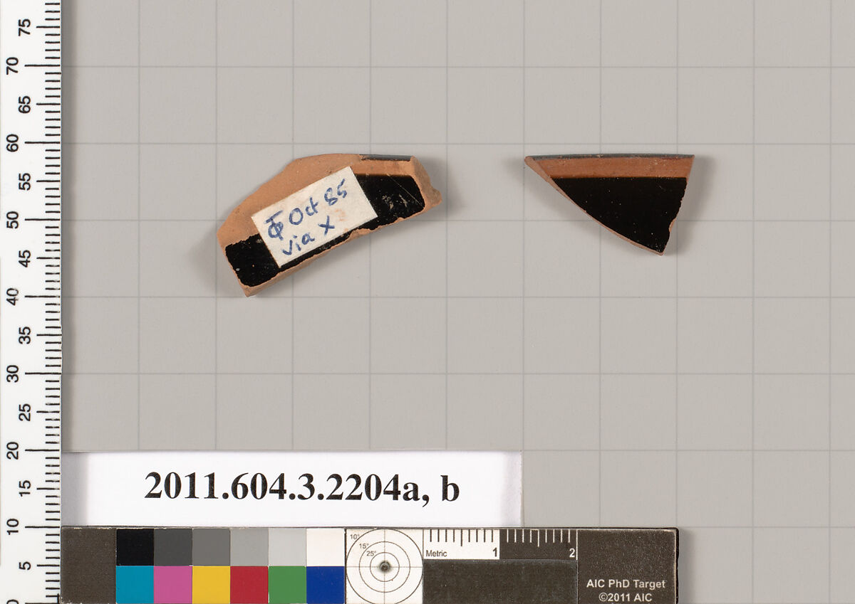 Terracotta rim fragments of kylikes (drinking cups), Terracotta, Greek, Attic
