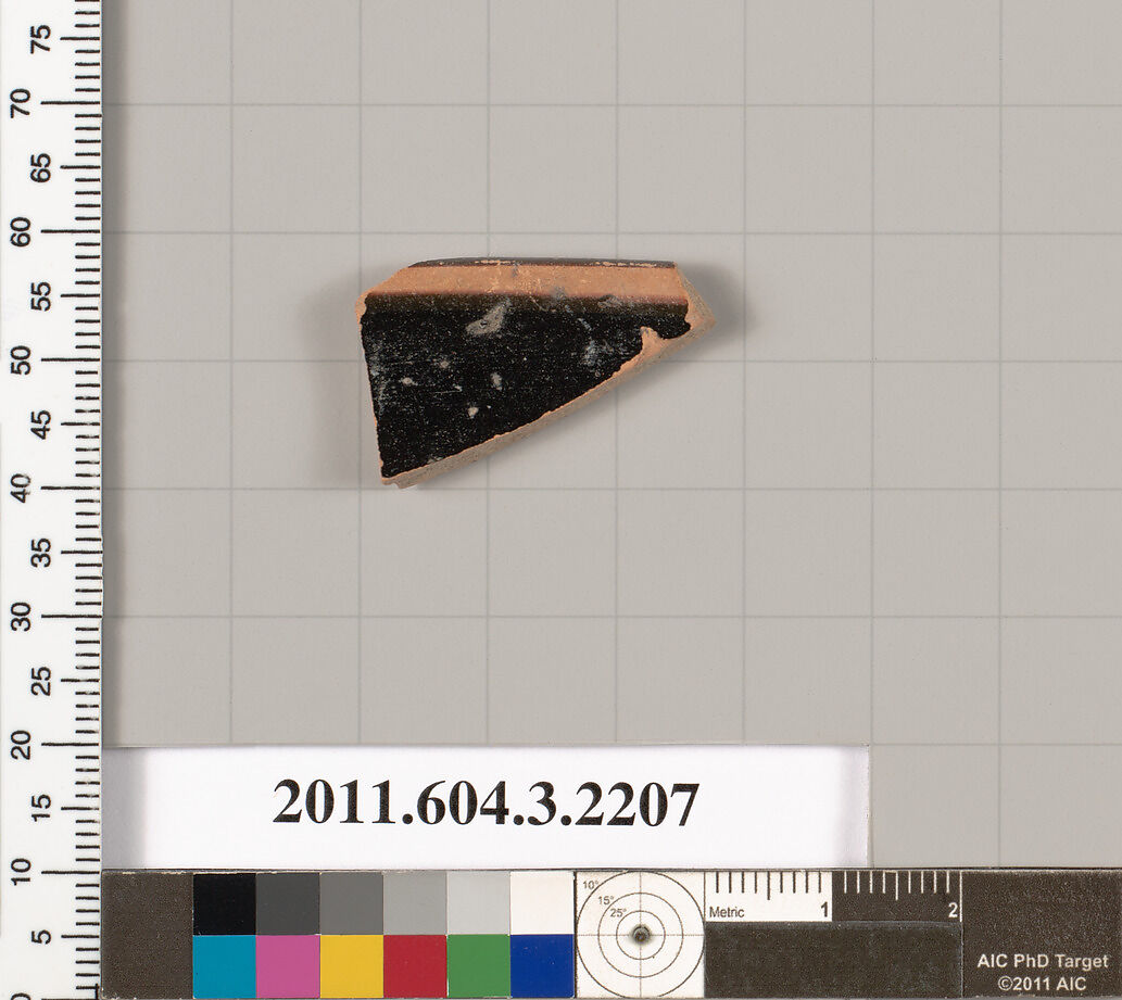Terracotta fragment of a kylix (drinking cup), Terracotta, Greek, Attic