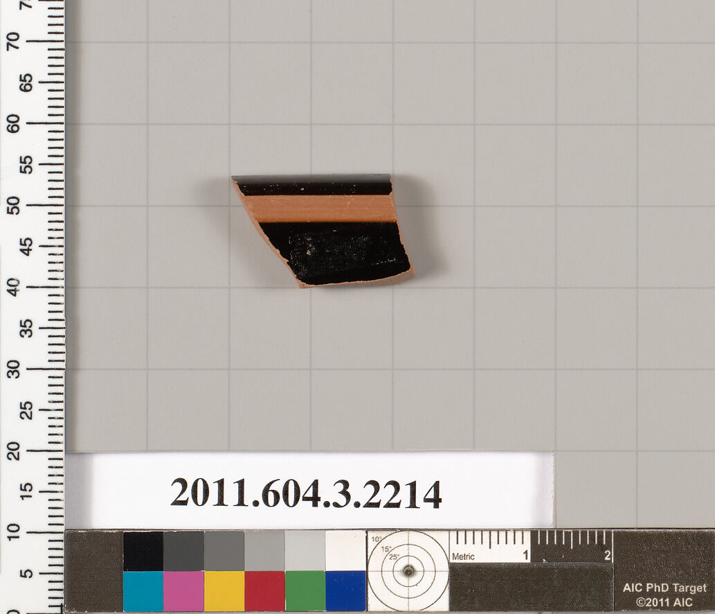 Terracotta rim fragment of a kylix (drinking cup), Terracotta, Greek, Attic