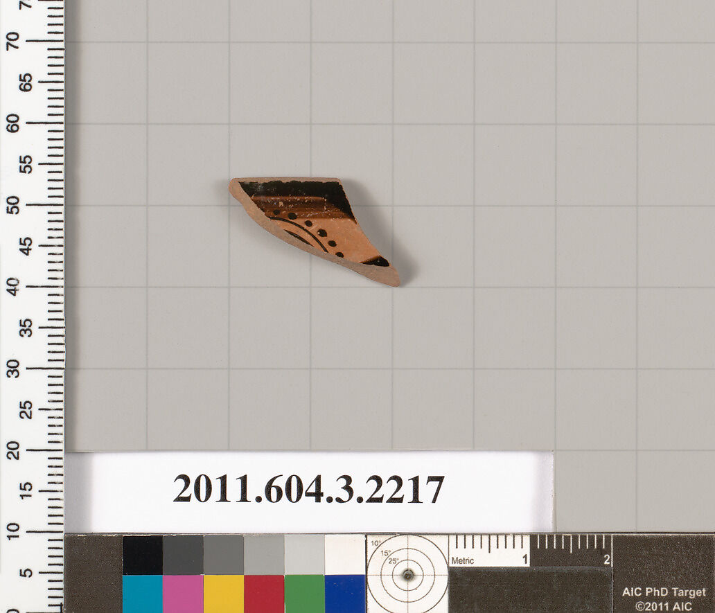 Terracotta rim fragment of a kylix (drinking cup), Terracotta, Greek, Attic 