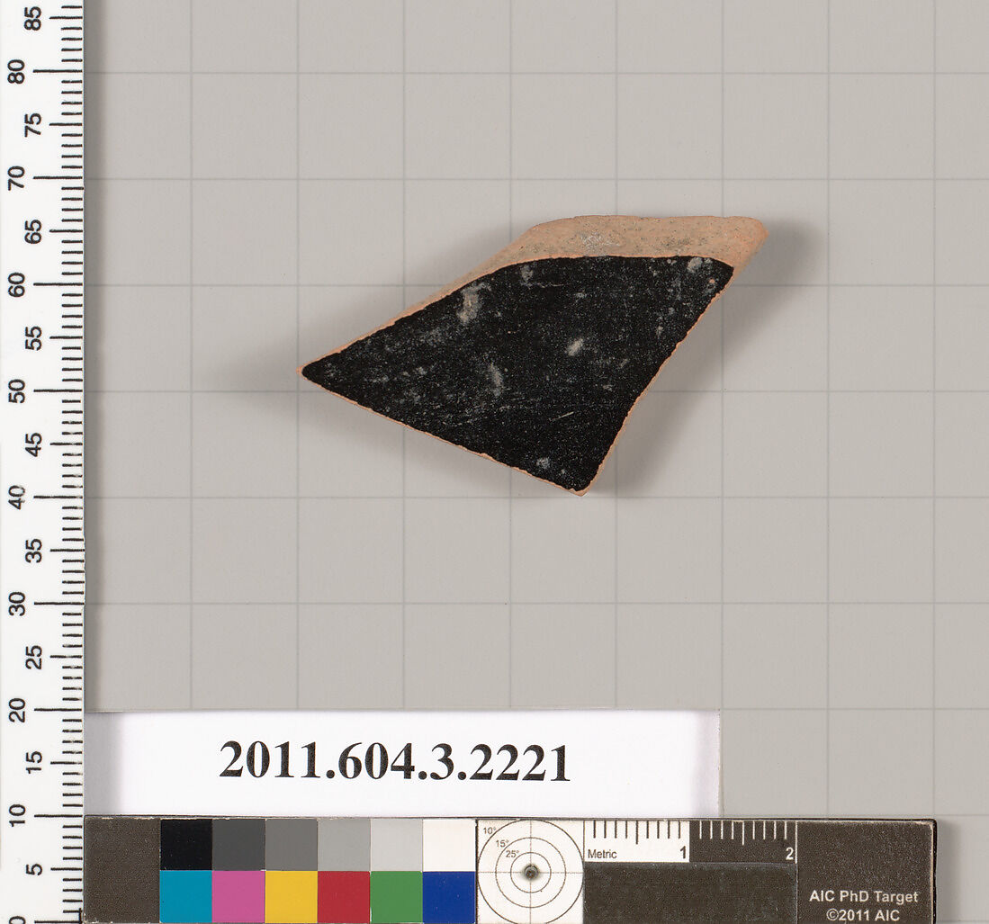 Terracotta fragment of a kylix (drinking cup), Terracotta, Greek, Attic
