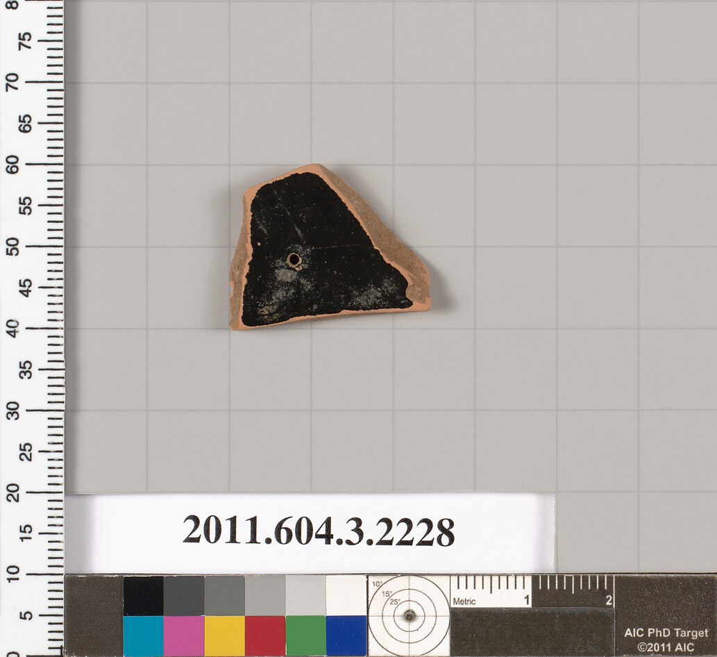 Terracotta fragment of a kylix (drinking cup), Terracotta, Greek, Attic