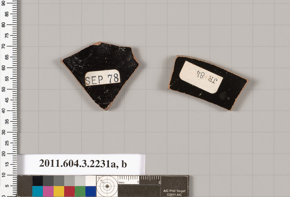 Terracotta fragments of kylikes (drinking cups), Terracotta, Greek, Attic