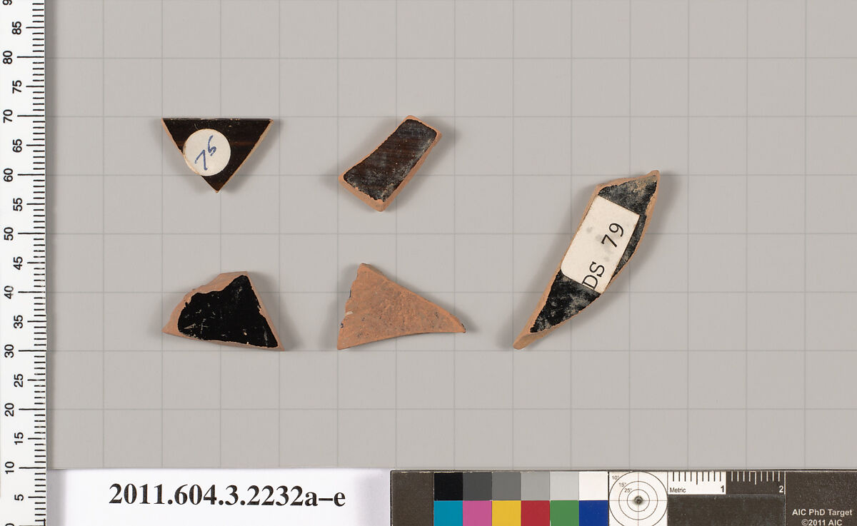 Terracotta fragments of kylikes (drinking cups), Terracotta, Greek, Attic