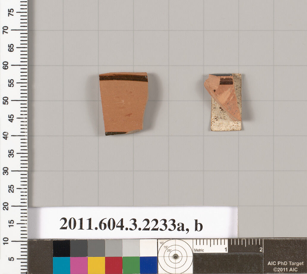 Terracotta rim fragments of kylikes (drinking cups), Terracotta, Greek, Attic 