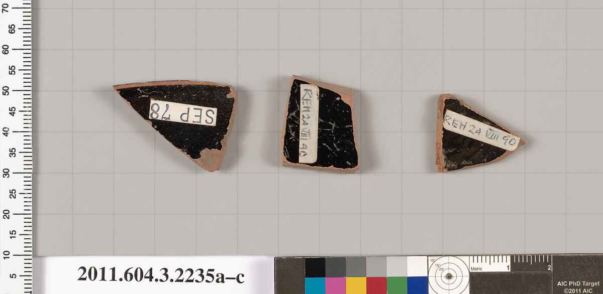 Terracotta fragments of kylikes (drinking cups), Terracotta, Greek, Attic