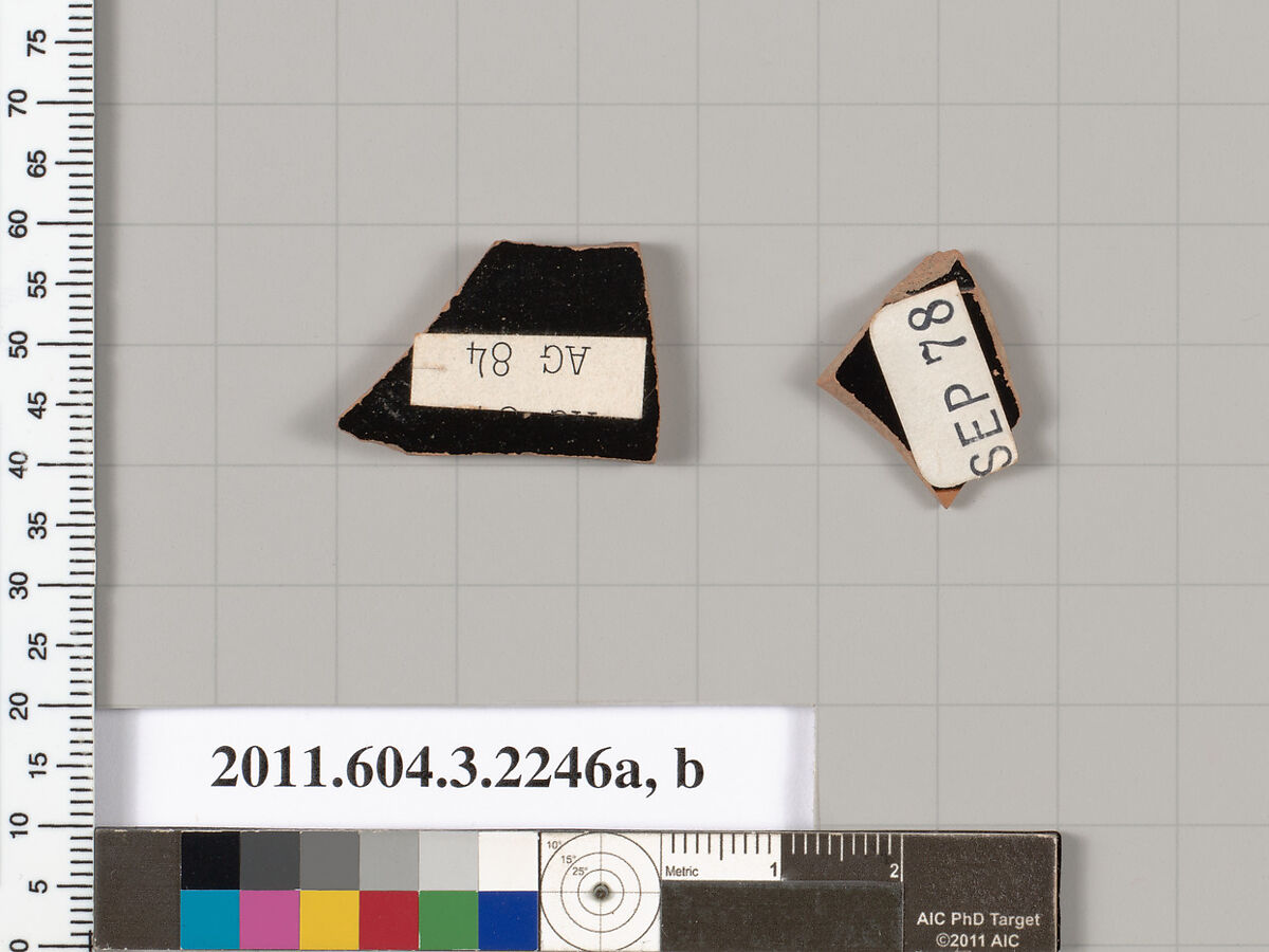 Terracotta fragments of a kylix (drinking cup), Terracotta, Greek, Attic