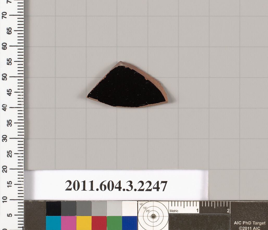 Terracotta fragment of a kylix (drinking cup), Terracotta, Greek, Attic