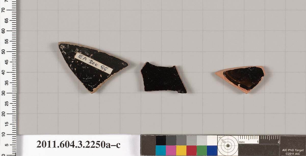 Terracotta fragments of kylikes (drinking cups), Terracotta, Greek, Attic