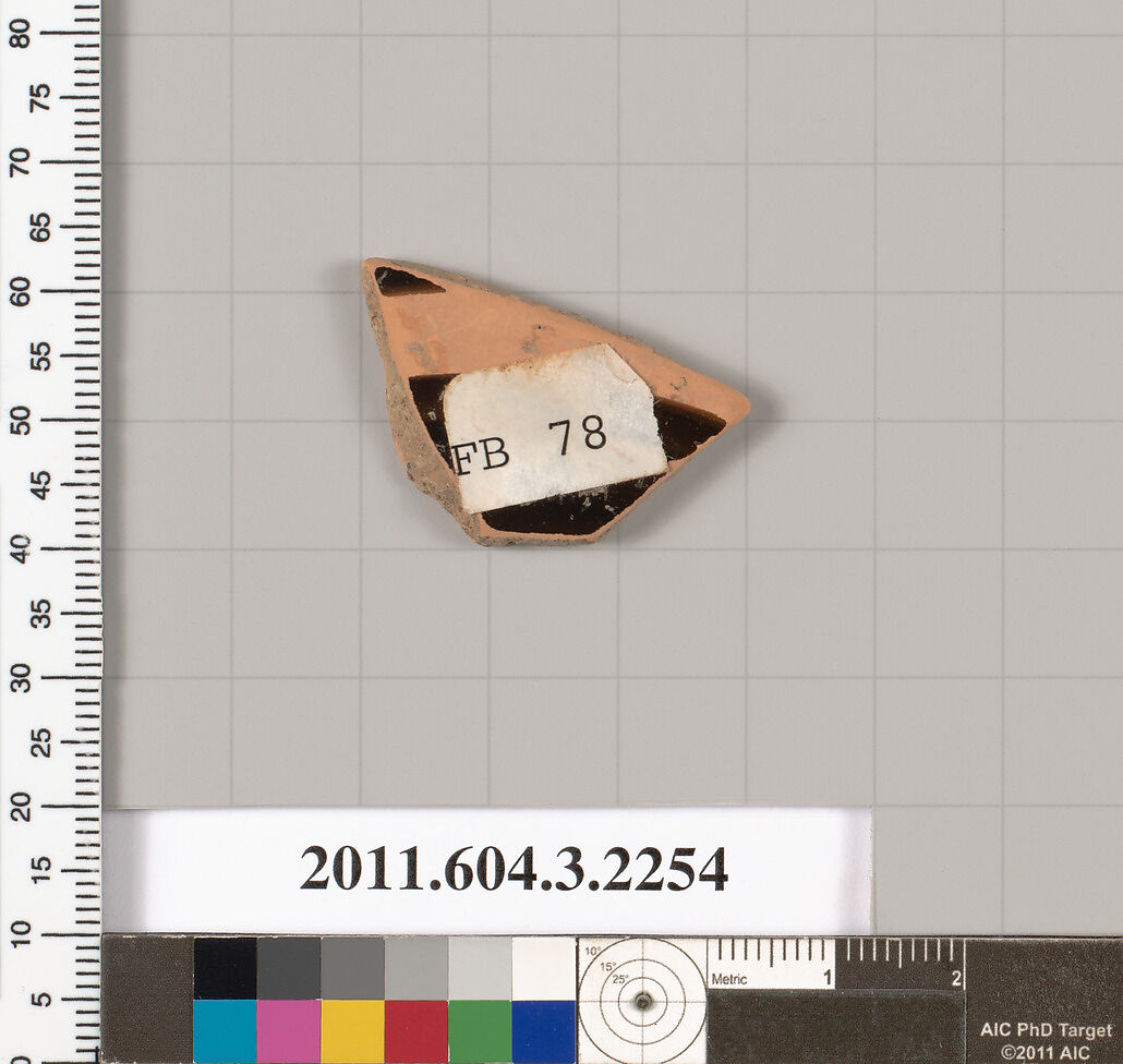 Terracotta fragment of a kylix (drinking cup), Terracotta, Greek, Attic