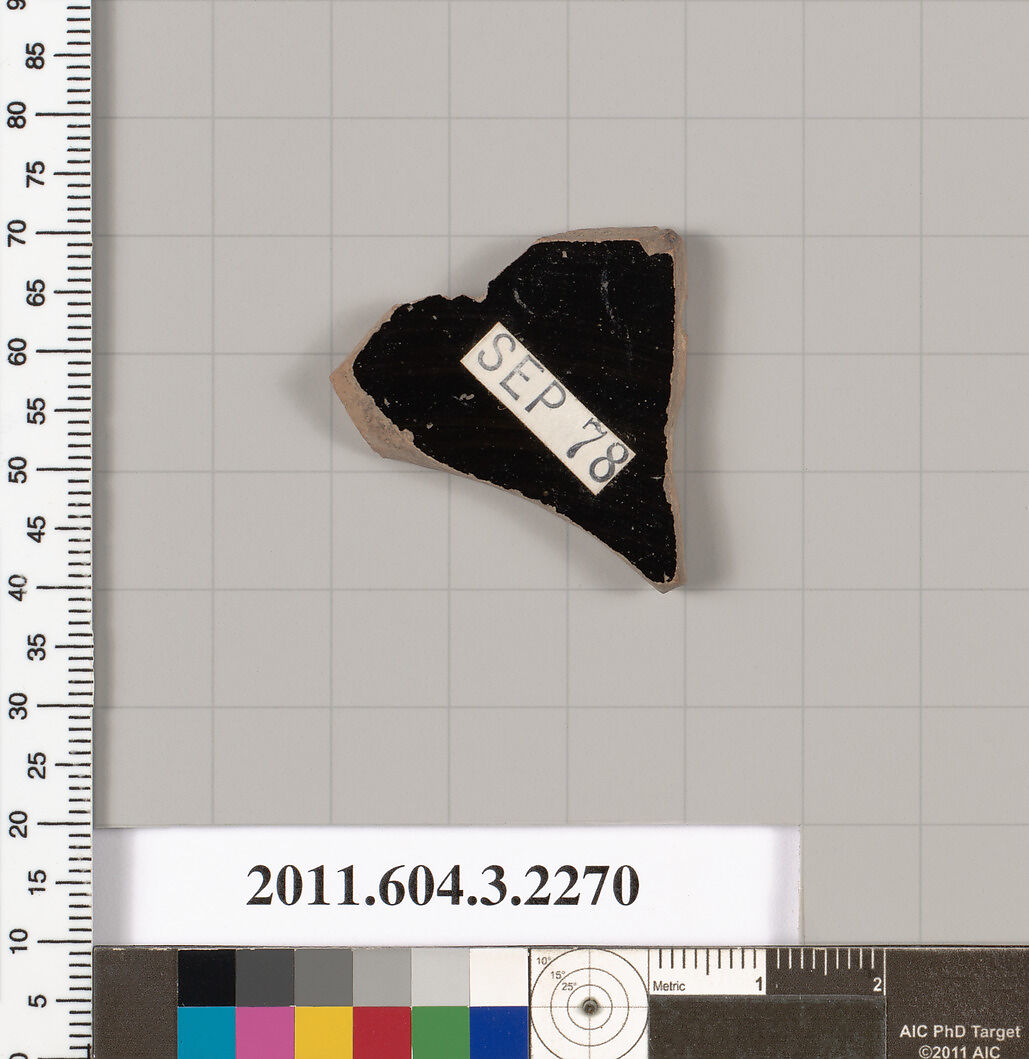 Terracotta fragment of a kylix (drinking cup), Terracotta, Greek, Attic