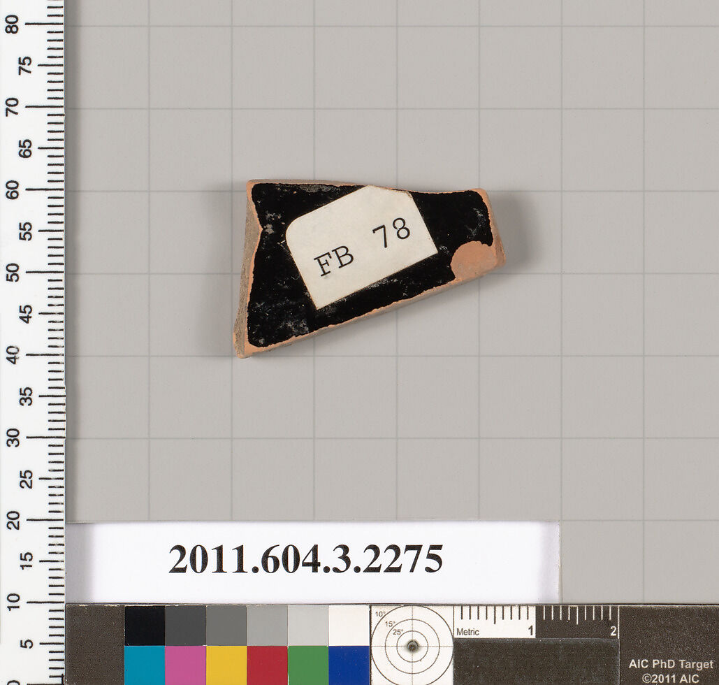 Terracotta fragment of a kylix (drinking cup), Terracotta, Greek, Attic