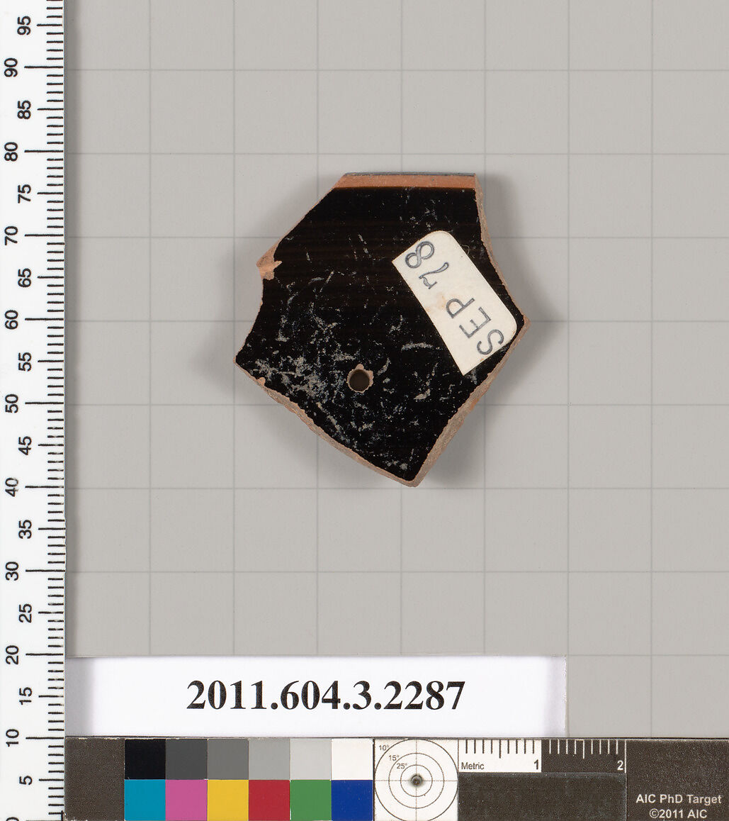 Terracotta rim fragment of a kylix: eye-cup (drinking cup), Terracotta, Greek, Attic