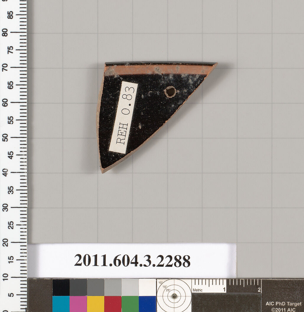 Terracotta rim fragment of a kylix: eye-cup (drinking cup), Terracotta, Greek, Attic
