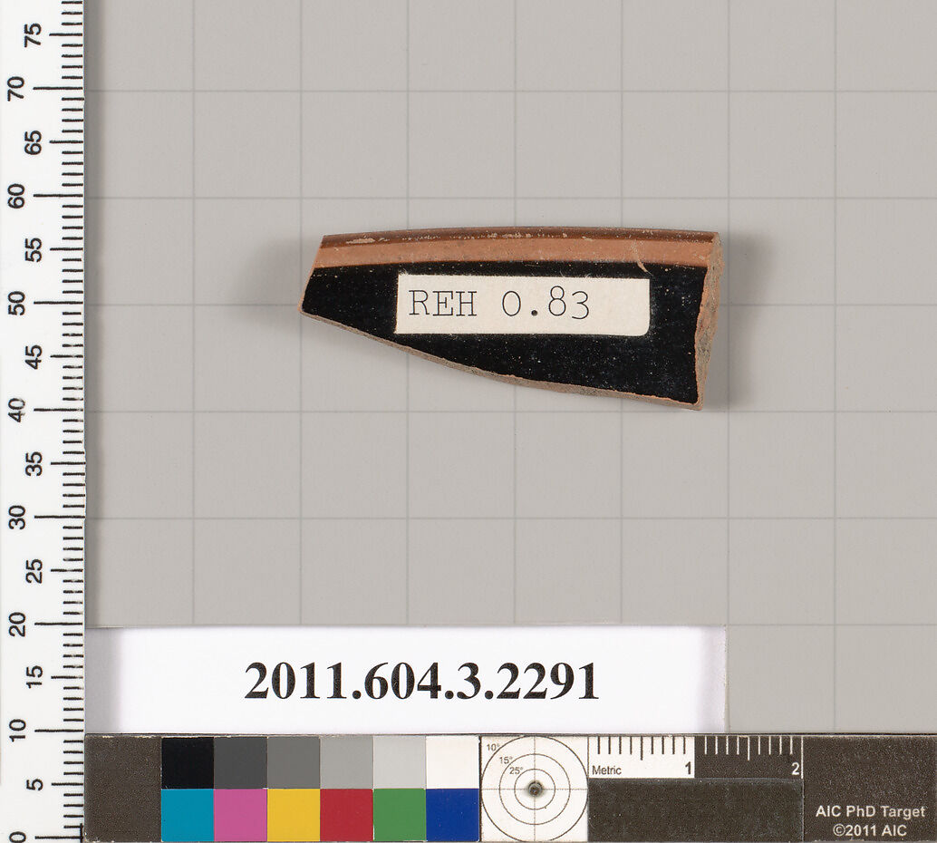Terracotta rim fragment of a kylix: eye-cup (drinking cup), Terracotta, Greek, Attic