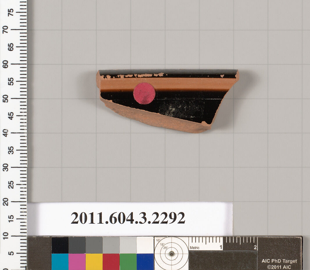 Terracotta rim fragment of a kylix: eye-cup (drinking cup), Terracotta, Greek, Attic