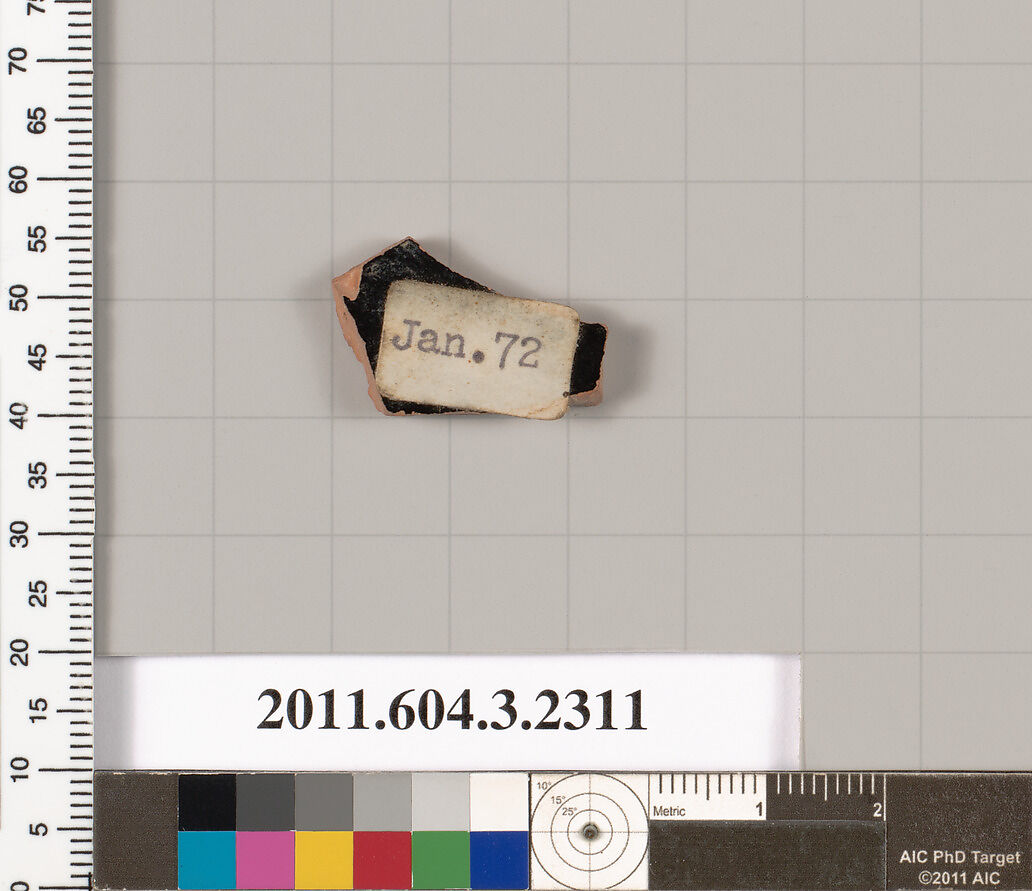 Terracotta fragment of a kylix: eye-cup (drinking cup), Terracotta, Greek, Attic