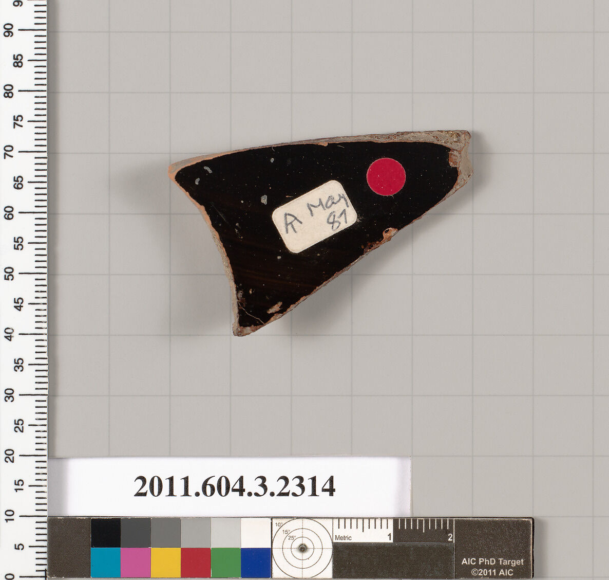Terracotta fragment of a kylix: eye-cup (drinking cup), Terracotta, Greek, Attic