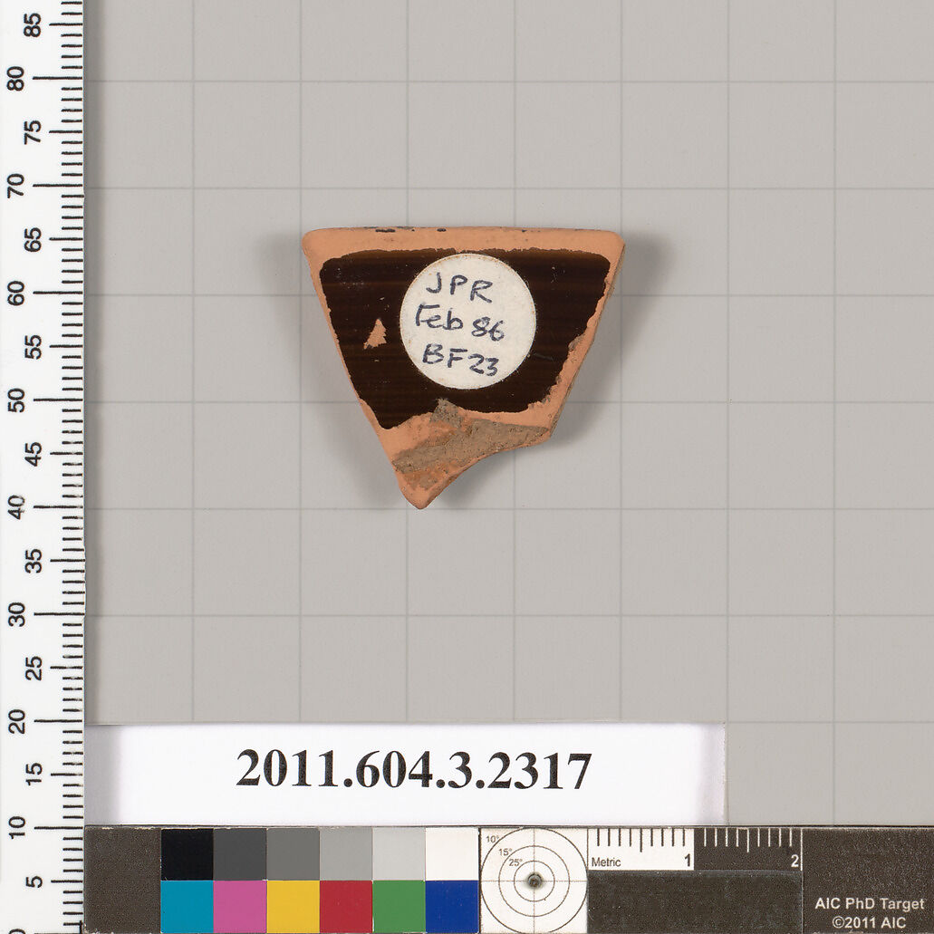 Terracotta rim fragment of a kylix: eye-cup (drinking cup), Terracotta, Greek, Attic