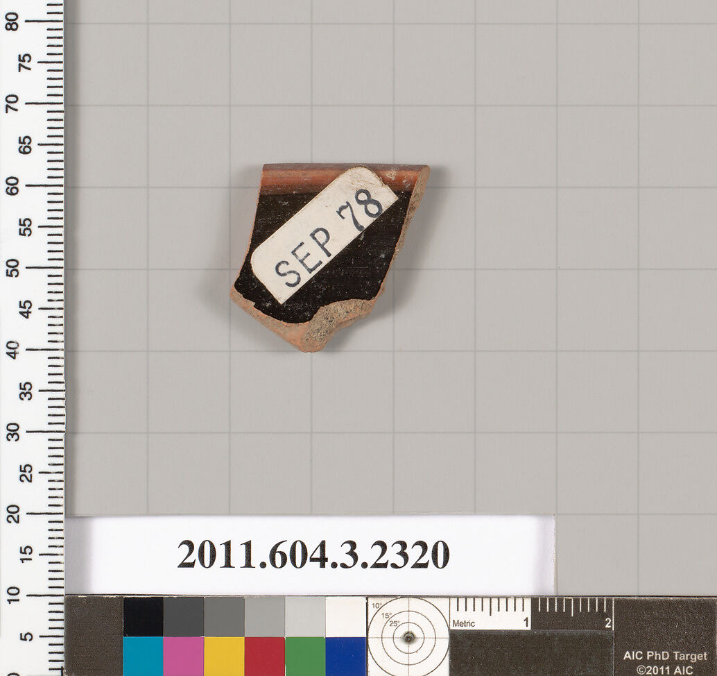 Terracotta rim fragment of a kylix: eye-cup (drinking cup), Terracotta, Greek, Attic
