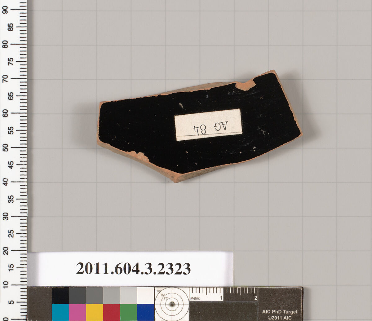 Terracotta fragment of a kylix: eye-cup (drinking cup), Terracotta, Greek, Attic