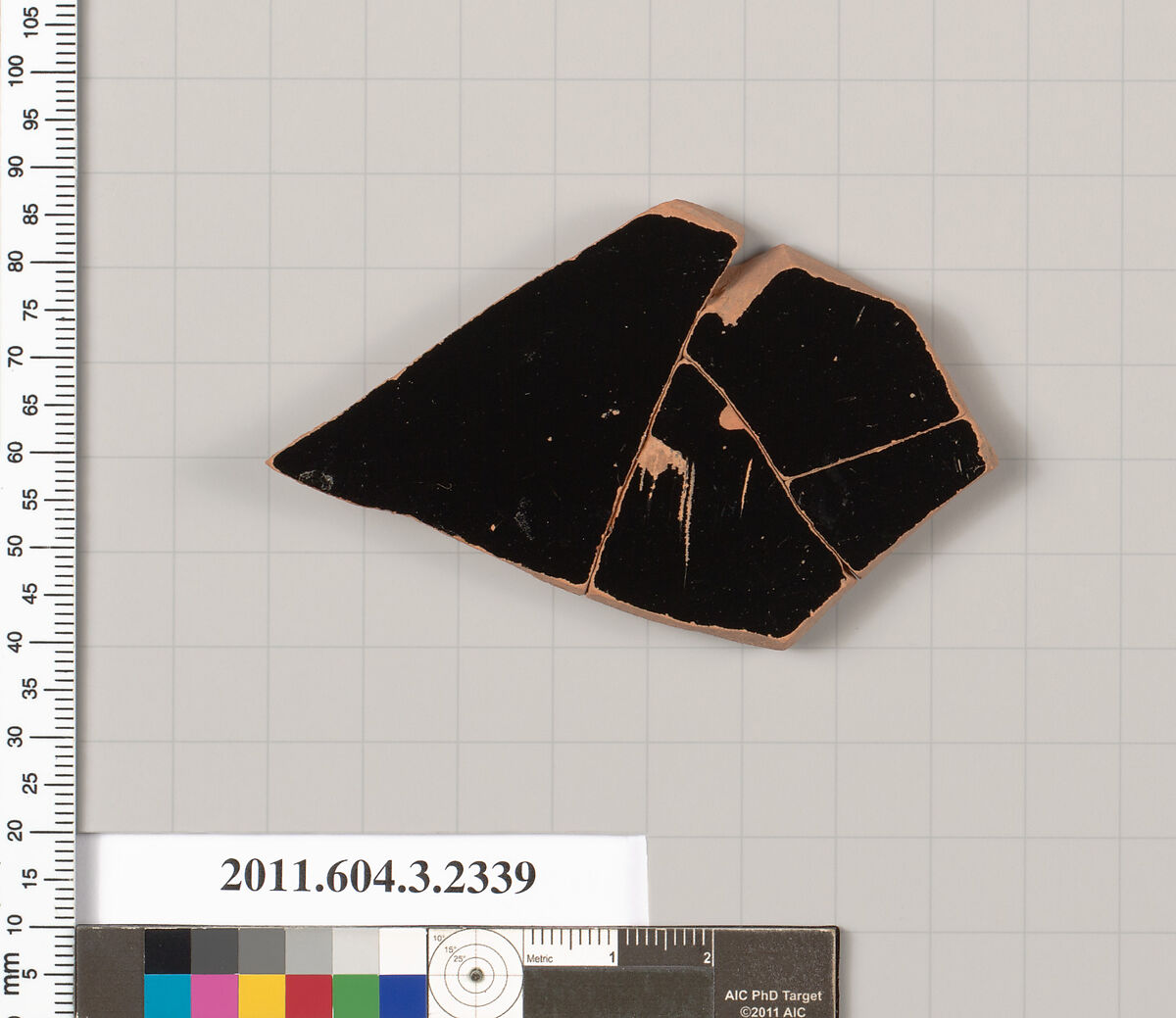 Terracotta fragment of a kylix: eye-cup (drinking cup), Terracotta, Greek, Attic