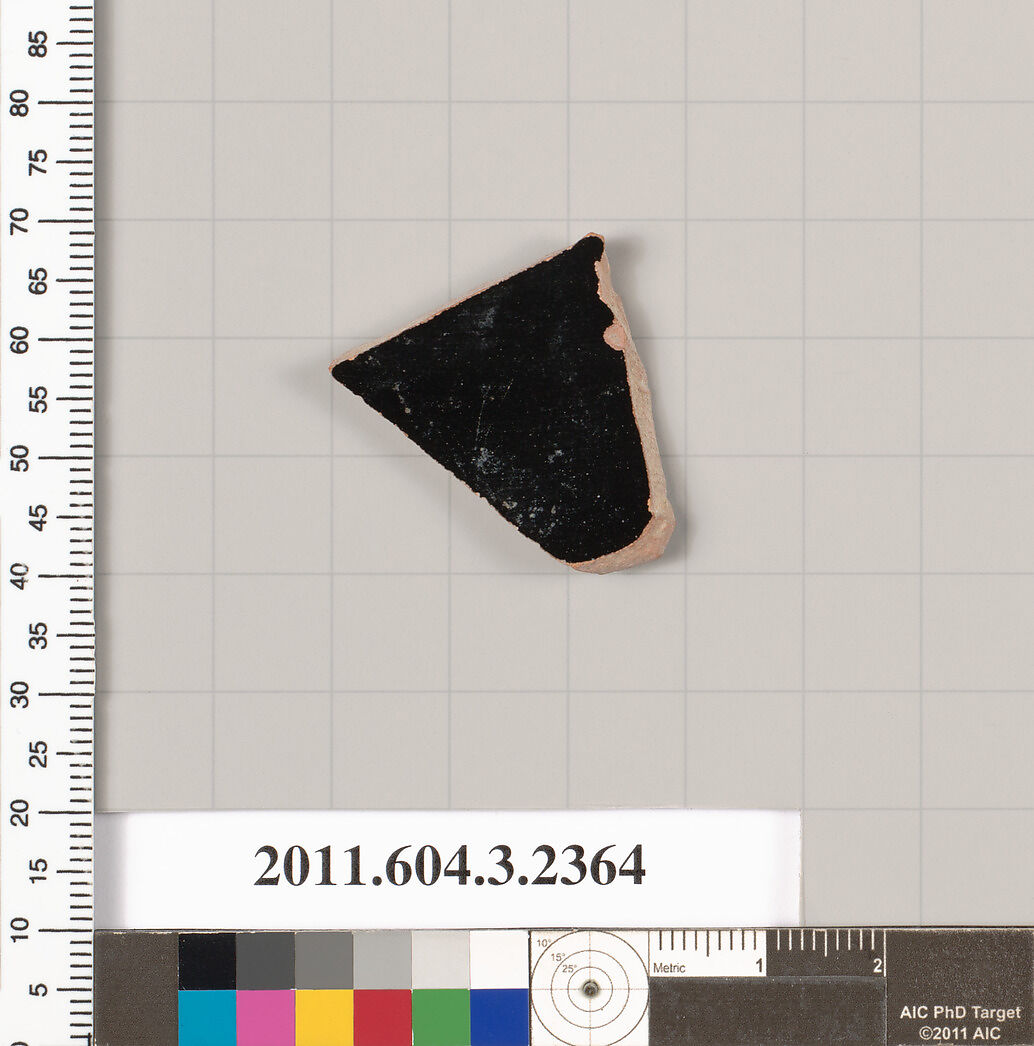 Terracotta fragment of a kylix: eye-cup (drinking cup), Terracotta, Greek, Attic