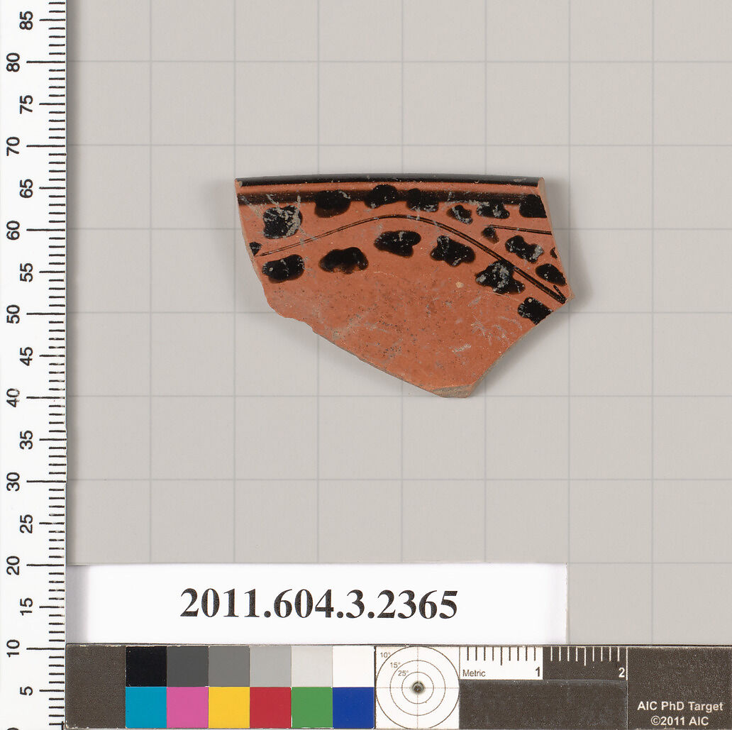 Terracotta rim fragment of a kylix: eye-cup (drinking cup), Terracotta, Greek, Attic