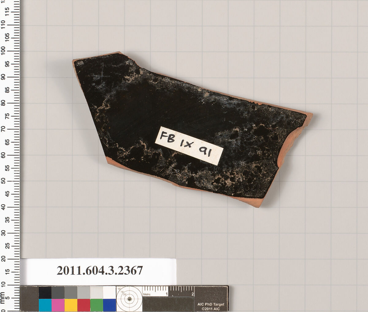 Terracotta fragment of a kylix: eye-cup (drinking cup), Terracotta, Greek, Attic