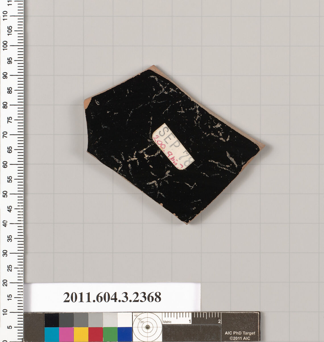 Terracotta fragment of a kylix: eye-cup (drinking cup), Terracotta, Greek, Attic
