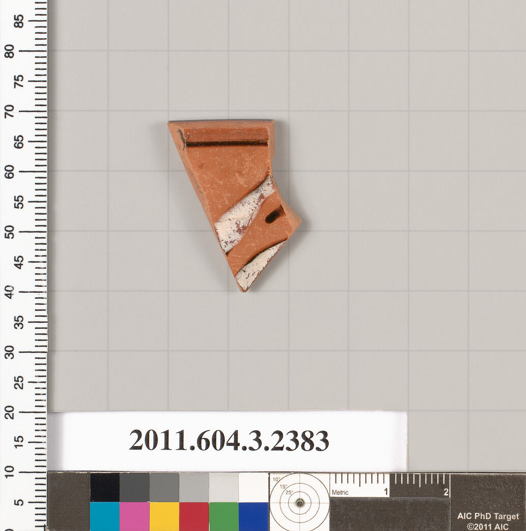 Terracotta rim fragment of a kylix: eye-cup (drinking cup), Terracotta, Greek, Attic