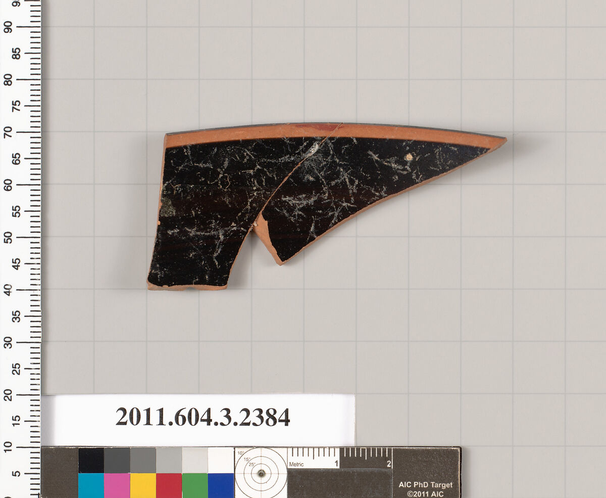 Terracotta rim fragment of a kylix: eye-cup (drinking cup), Terracotta, Greek, Attic