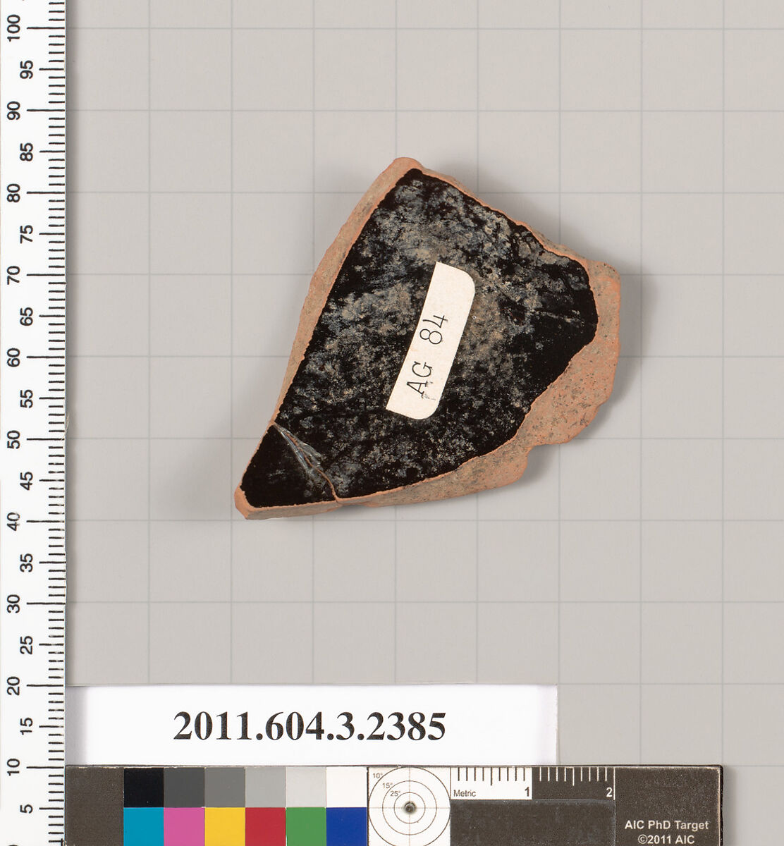 Terracotta fragment of a kylix: eye-cup (drinking cup), Terracotta, Greek, Attic