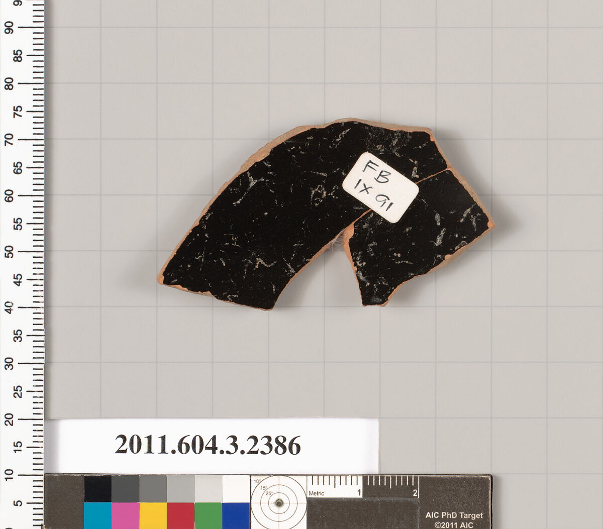 Terracotta fragment of a kylix: eye-cup (drinking cup), Terracotta, Greek, Attic