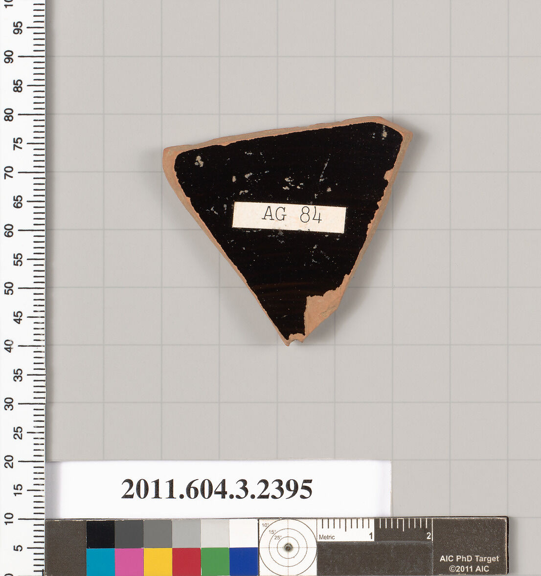 Terracotta fragment of a kylix: eye-cup (drinking cup), Terracotta, Greek, Attic