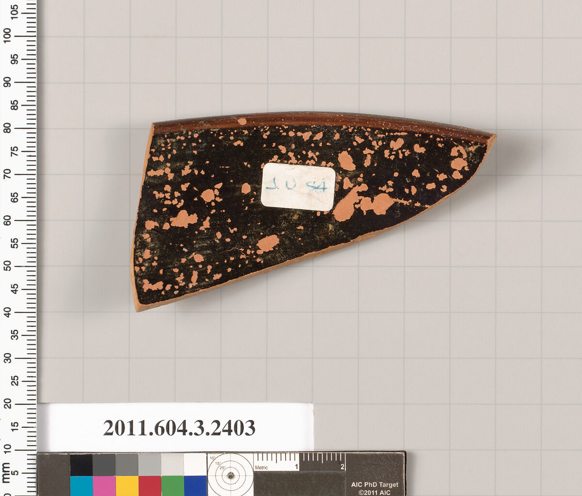 Terracotta rim fragment of a kylix: eye-cup (drinking cup), Terracotta, Greek, Attic