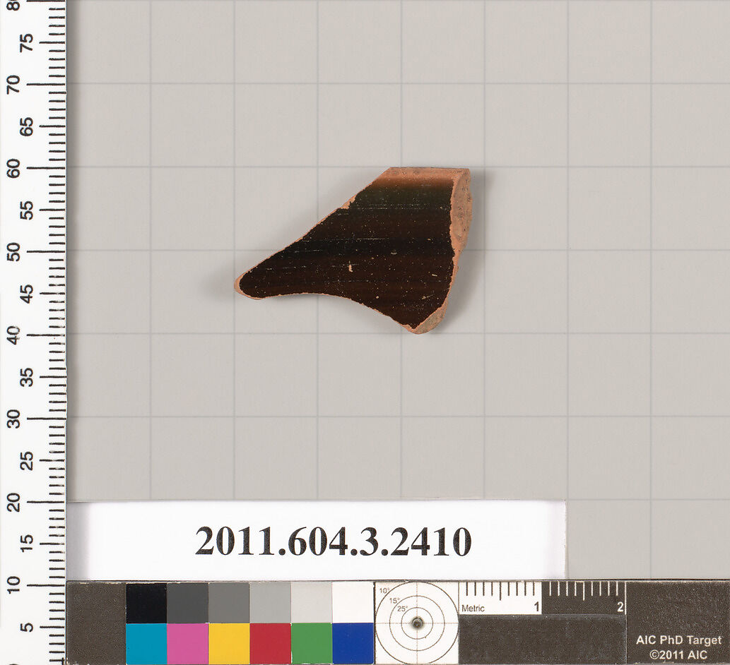 Terracotta rim fragment of a kylix: eye-cup (drinking cup), Terracotta, Greek, Attic