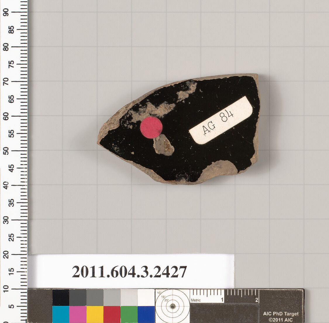 Terracotta fragment of a kylix: eye-cup (drinking cup), Terracotta, Greek, Attic