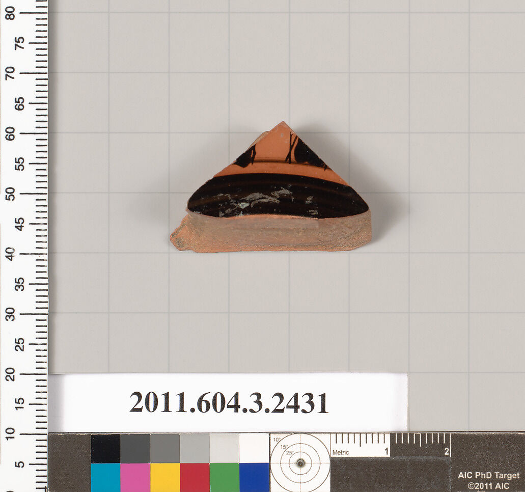 Terracotta fragment of a kylix (drinking cup), Terracotta, Greek, Attic
