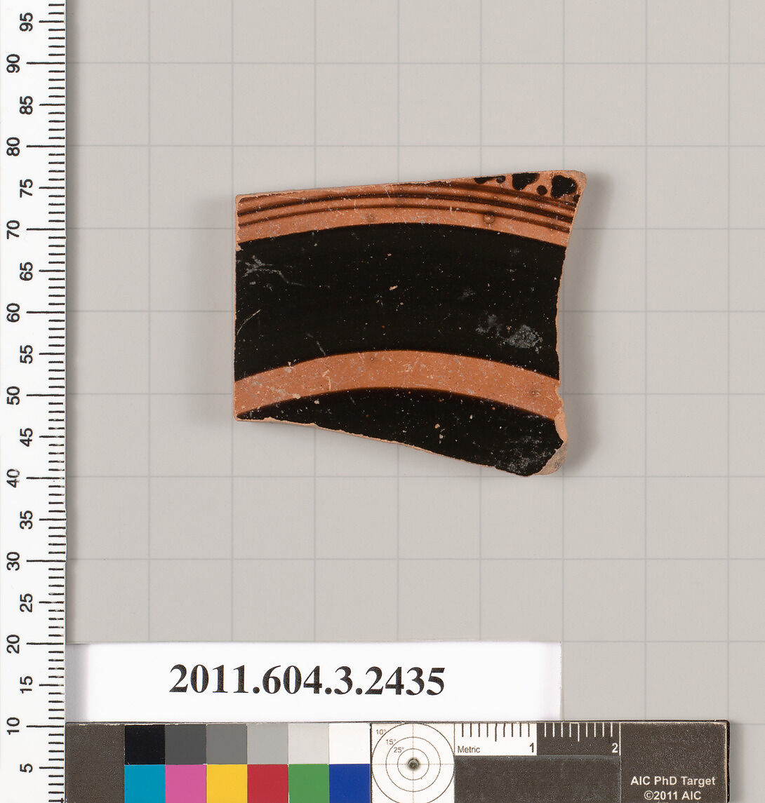 Terracotta fragment of a kylix (drinking cup), Terracotta, Greek, Attic