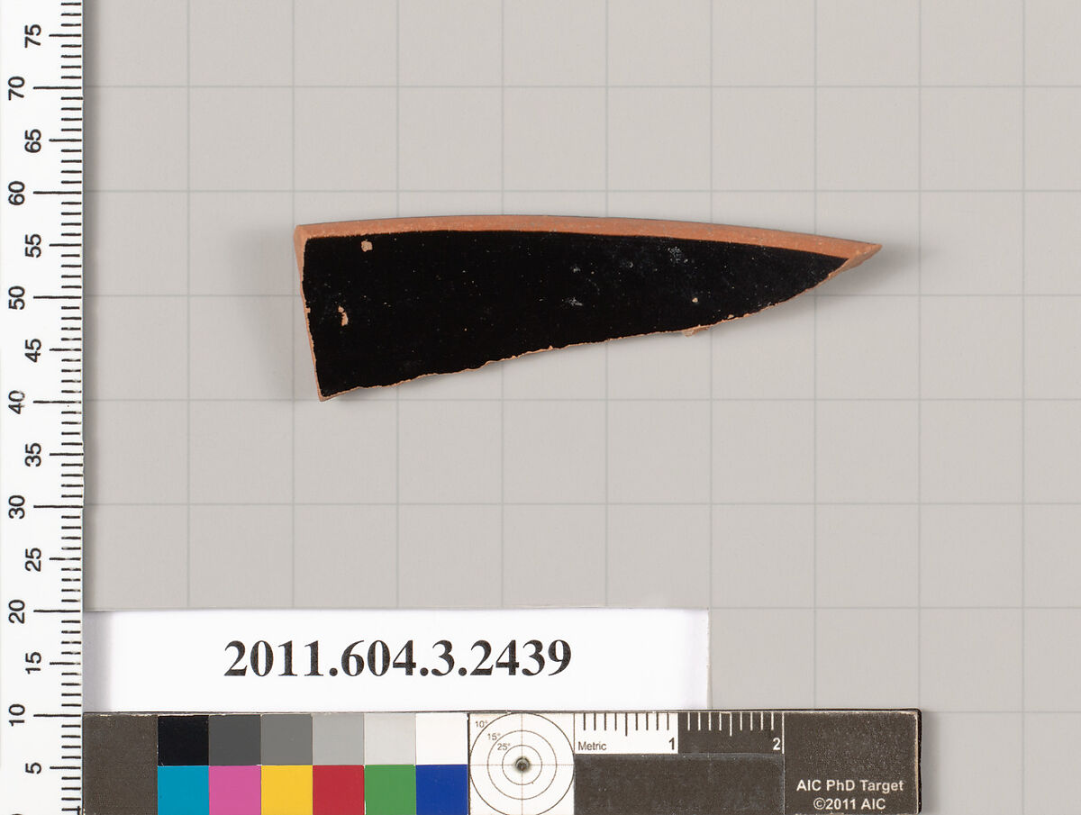 Terracotta rim fragment of a kylix (drinking cup), Terracotta, Greek, Attic