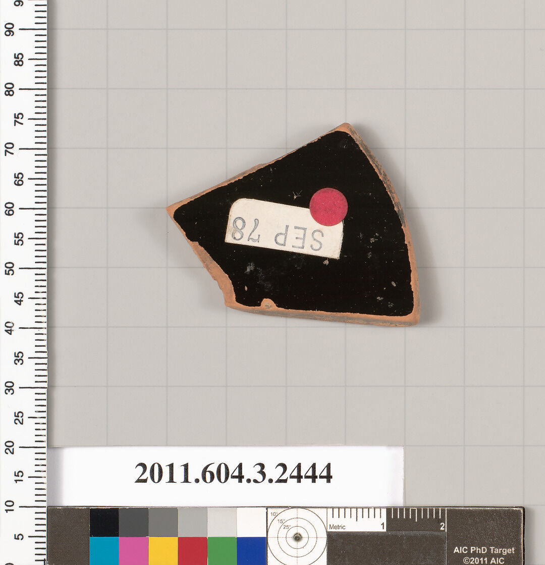 Terracotta fragment of a kylix (drinking cup), Terracotta, Greek, Attic