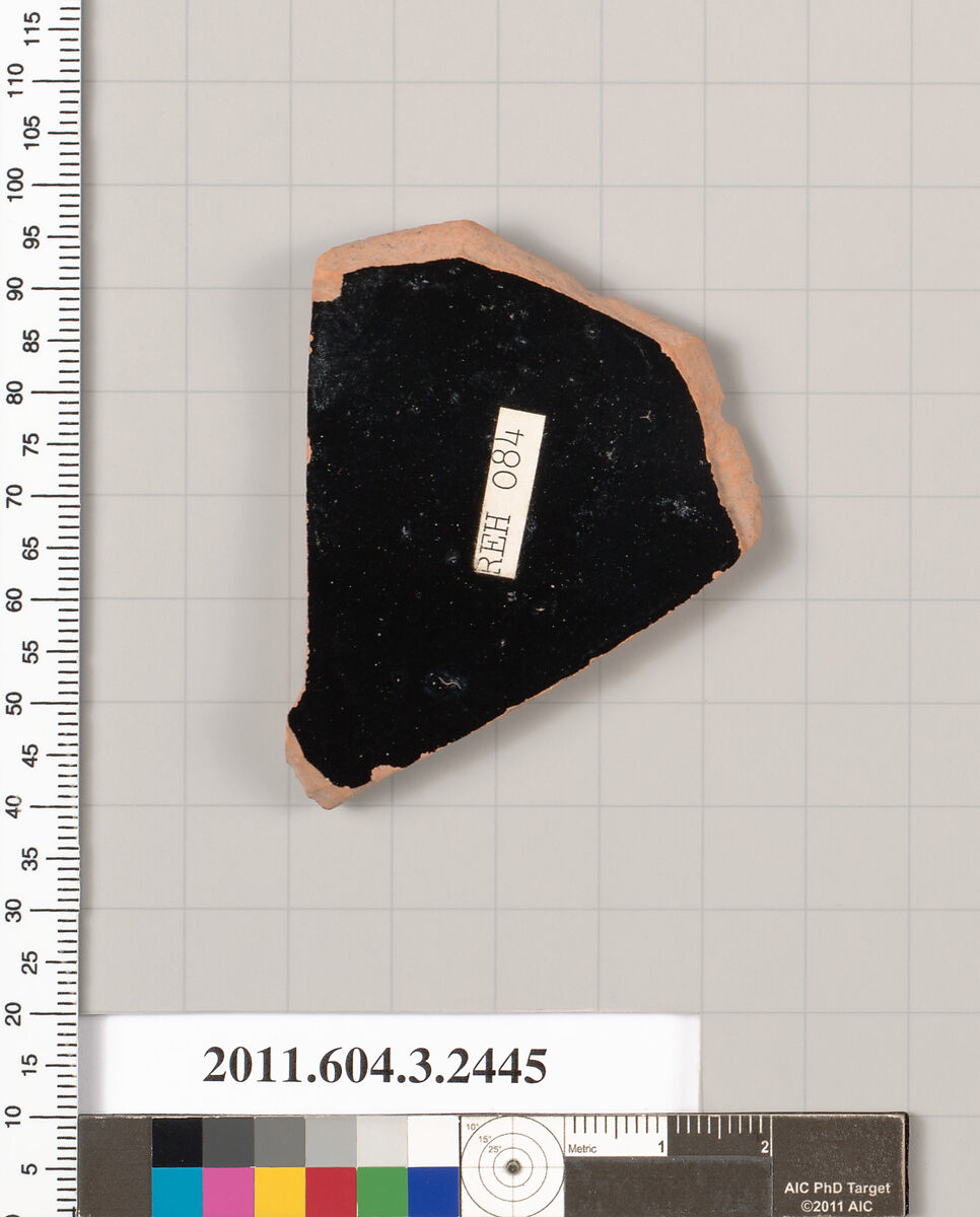 Terracotta fragment of a kylix: eye-cup (drinking cup)?, Terracotta, Greek, Attic