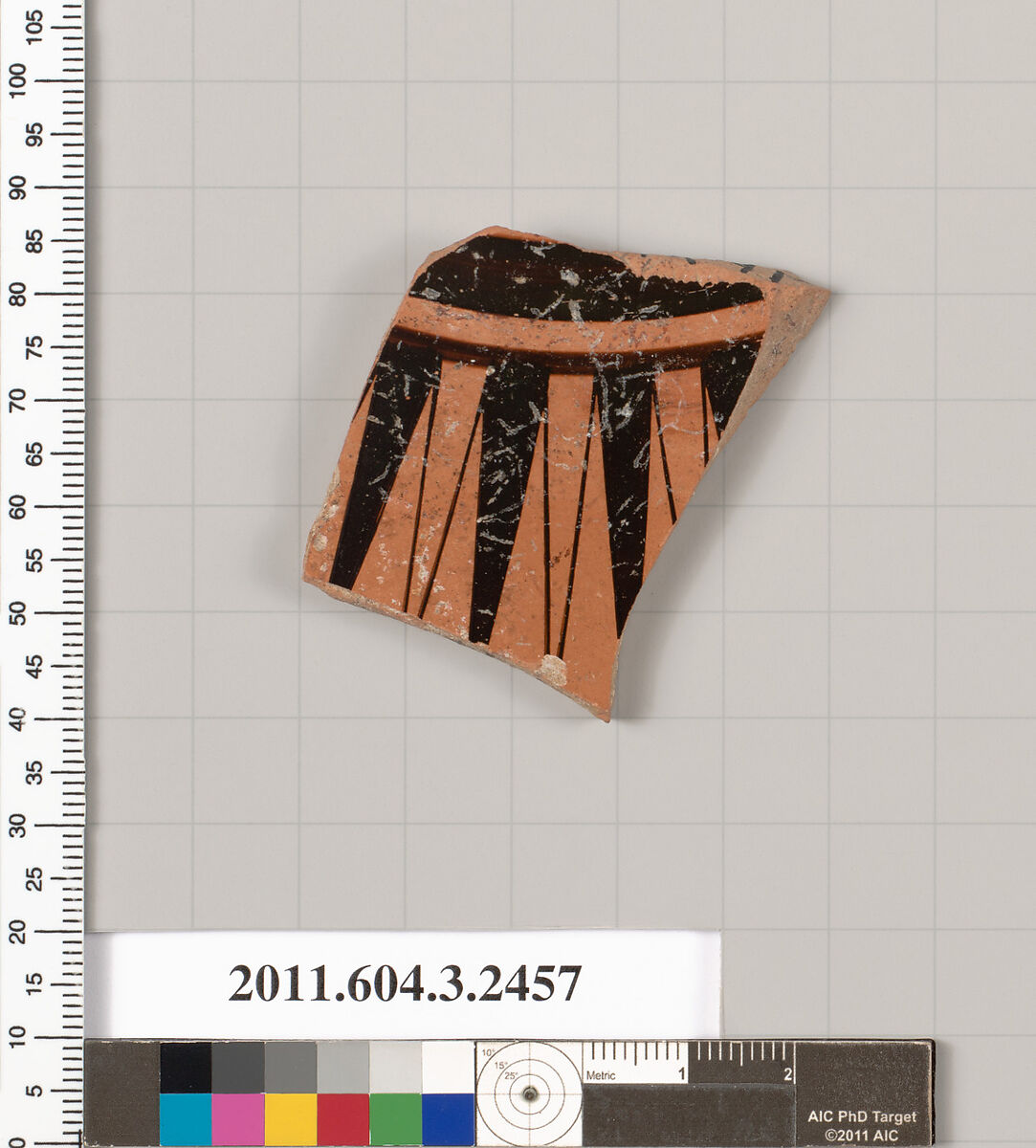 Terracotta fragment of a kylix (drinking cup), Terracotta, Greek, Attic
