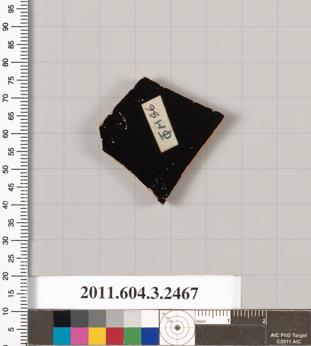Terracotta fragment of a kylix: eye-cup (drinking cup), Terracotta, Greek, Attic