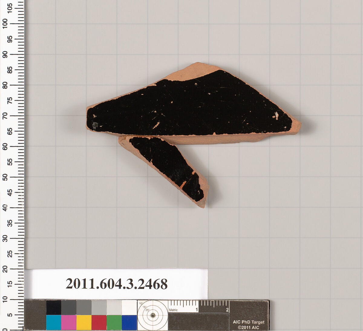 Terracotta fragment of a kylix: eye-cup (drinking cup)?, Terracotta, Greek, Attic