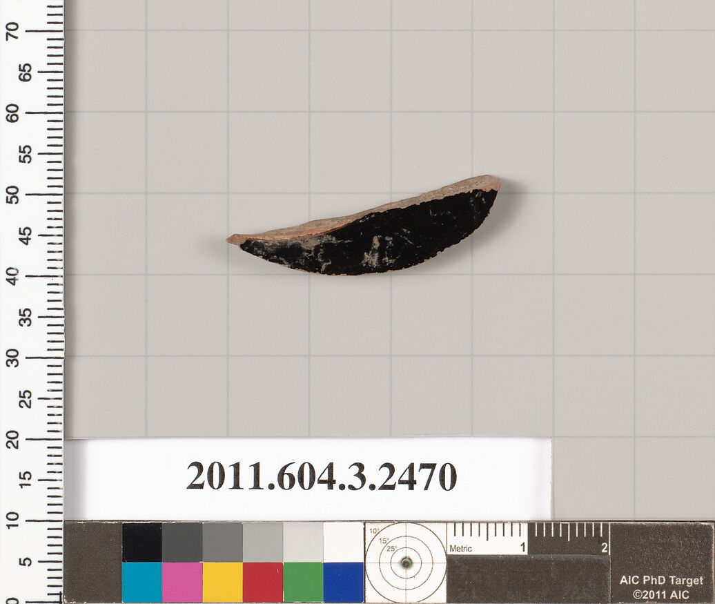Terracotta fragment of a kylix: eye-cup (drinking cup)?, Terracotta, Greek, Attic