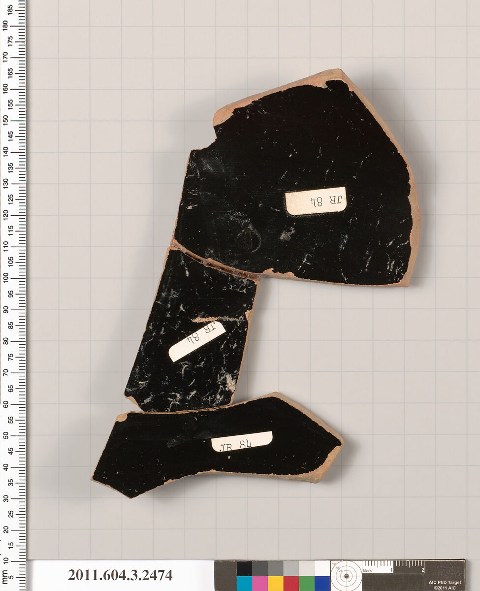 Terracotta fragment of a kylix: eye-cup (drinking cup)?, Terracotta, Greek, Attic
