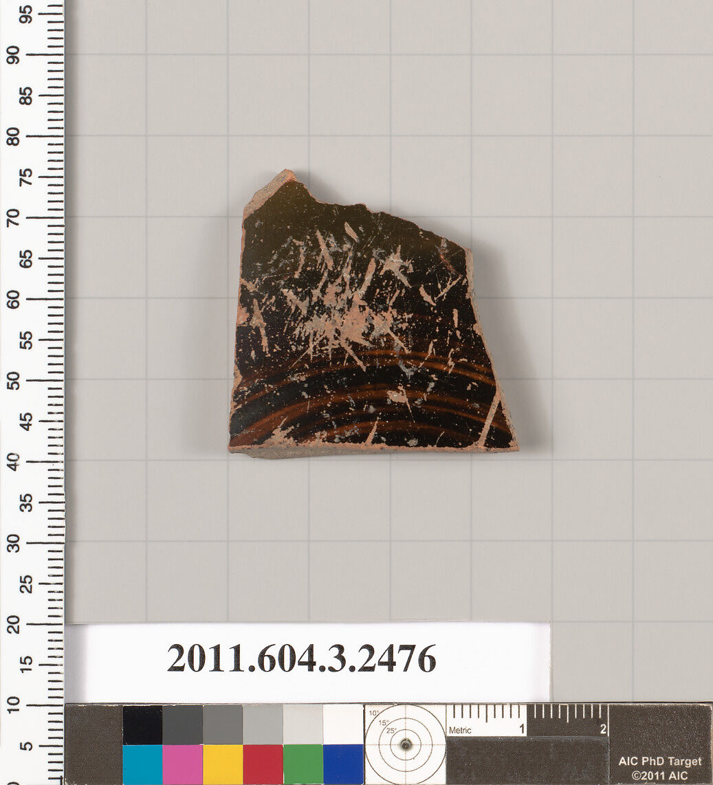 Terracotta fragment of a kylix (drinking cup), Terracotta, Greek, Attic