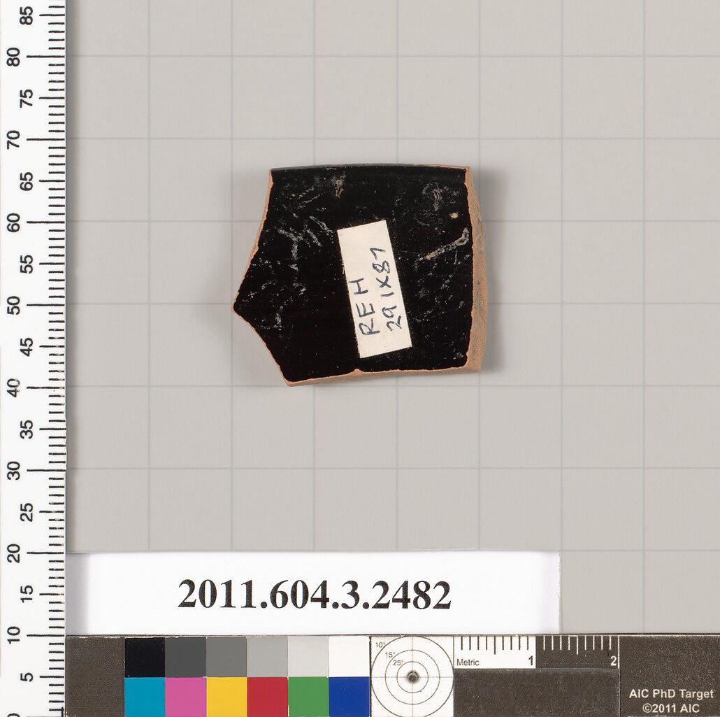 Terracotta rim fragment of a kylix (drinking cup), Terracotta, Greek, Attic